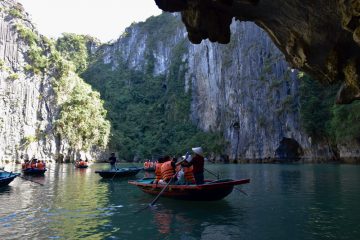 Exciting experience with bamboo rafting service on Ha Long Bay